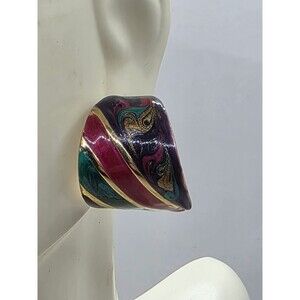 VTG Artisan Enamel Metal Pierced Earrings Eclectic Gypsy Style 1"